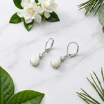 Load image into Gallery viewer, 925 Sterling Silver Pear White Natural Opal Lever Back Drop Earrings | CZ Accent | October Birthstone | Gift For Her | Boho Bridal Earrings