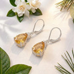 Load image into Gallery viewer, Pear Cut Citrine Earrings | 925 Sterling Silver Lever back Earrings | Yellow Gemstone Dangle | Teardrop Citrine Jewelry | Birthstone Gift
