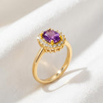 Load image into Gallery viewer, Oval Amethyst Halo Ring | 925 Silver Gold Plated | February Birthstone | Cluster Ring | Amethyst Engagement Ring | Gift For Wife