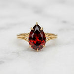 Load image into Gallery viewer, Pear Cut Red Garnet Split Shank Solitaire Ring