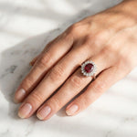 Load image into Gallery viewer, Oval Red Garnet Halo Ring 925 Silver | Moissanite Assent Halo Ring | Princess Diana Style Ring | Garnet Engagement Ring Gift Her