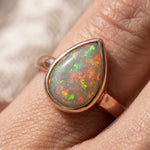 Load image into Gallery viewer, Natural Fire Opal Ring | Pear Cut Opal Bezel Ring Sterling Silver | Rose Gold Plated Ring | Engagement Ring | Boho Opal Ring