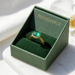 Load image into Gallery viewer, Round green Emerald Ring | Bezel Set Solitaire Ring | Hammered Band Statement Ring | May Birthstone Ring | Gift For Her