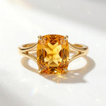 Load image into Gallery viewer, Cushion Cut Citrine Solitaire Ring | Split Shank Gold Ring | November Birthstone | Statement Cocktail Ring | Gemstone Ring For Women Gift