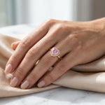 Load image into Gallery viewer, Pink Heart Halo Ring | Heart Cut CZ Stone Ring | 18K Gold Plated 925 Silver | Diamond Halo Engagement Ring | Promise Ring For Her