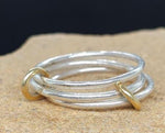 Load image into Gallery viewer, Two Tone Stacking Ring Set | Sterling Silver Gold Band | Minimalist Dainty Rings | Handmade Gift For Her | Interlocking Band Jewelry