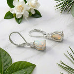 Load image into Gallery viewer, 925 Sterling Silver Pear White Natural Opal Lever Back Drop Earrings | CZ Accent | October Birthstone | Gift For Her | Boho Bridal Earrings