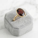 Load image into Gallery viewer, Oval Garnet Solitaire Ring 925 Silver Gold Plated | Bezel Set Red Gemstone Ring | January Birthstone Gift | Minimalist Statement Ring