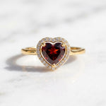 Load image into Gallery viewer, Heart Cut Garnet Ring | Halo Engagement Ring | 18K Gold Plated Red Gemstone Ring | January Birthstone Ring | Promise Ring Gift For Her