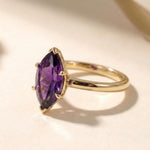 Load image into Gallery viewer, Marquise Amethyst Ring | 18k Gold Plated 925 Silver | Purple Gemstone Prong Setting Engagement Ring | Handmade Statement Ring For Women