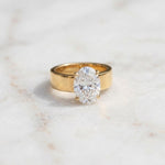 Load image into Gallery viewer, Men's Oval Moissanite Solitaire Ring | Wide Band Ring for Men | 18K Gold Plated 925 Silver | 3ct Diamond Alternative| Unisex Engagement Ring