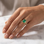 Load image into Gallery viewer, Emerald Solitaire Ring | 18K Gold Bezel Ring | Emerald Cut Engagement Ring | Minimalist Statement Ring | May Birthstone Ring