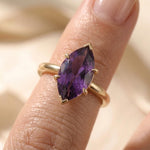 Load image into Gallery viewer, Marquise Amethyst Ring | 18k Gold Plated 925 Silver | Purple Gemstone Prong Setting Engagement Ring | Handmade Statement Ring For Women