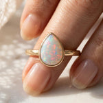 Load image into Gallery viewer, Natural Fire Opal Ring | Pear Cut Opal Bezel Ring Sterling Silver | Rose Gold Plated Ring | Engagement Ring | Boho Opal Ring
