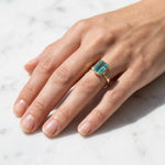 Load image into Gallery viewer, Tear Blue Topaz Ring Gold | Emerald Cut Bezel Solitaire | 18k Gold plated 925 Silver | Statement Ring | Birthday gift for her
