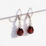 Load image into Gallery viewer, Natural Red Garnet Drop Earrings for women | 925 Sterling Silver Teardrop Dangle Earrings | Pear Cut Red Garnet |Gift For Women