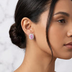 Load image into Gallery viewer, Pink Moissanite Stud Earrings | Oval Halo Earrings | 925 Sterling Silver | Pink Gemstone Studs | Moissanite Jewelry | Anniversary Gift Her