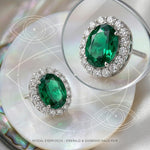 Load image into Gallery viewer, Oval Emerald Halo Stud Earrings 925 Silver | May Birthstone Pave Studs | Lab Emerald Bridal Jewelry | Anniversary Gift For Her | Green