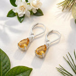 Load image into Gallery viewer, Pear Cut Citrine Earrings | 925 Sterling Silver Lever back Earrings | Yellow Gemstone Dangle | Teardrop Citrine Jewelry | Birthstone Gift