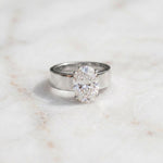 Load image into Gallery viewer, Men's Oval Moissanite Solitaire Ring | Wide Band Ring for Men | 18K Gold Plated 925 Silver | 3ct Diamond Alternative| Unisex Engagement Ring