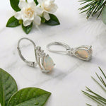 Load image into Gallery viewer, 925 Sterling Silver Pear White Natural Opal Lever Back Drop Earrings | CZ Accent | October Birthstone | Gift For Her | Boho Bridal Earrings