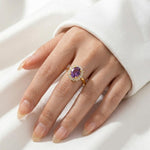 Load image into Gallery viewer, Oval Amethyst Halo Ring | 925 Silver Gold Plated | February Birthstone | Cluster Ring | Amethyst Engagement Ring | Gift For Wife