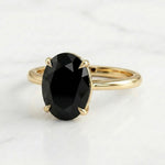 Load image into Gallery viewer, Black Onyx Oval Solitaire Ring 14k Gold Plated | 925 Sterling Silver Gemstone Ring | Alternative Engagement Ring Women | Statement Ring Gift