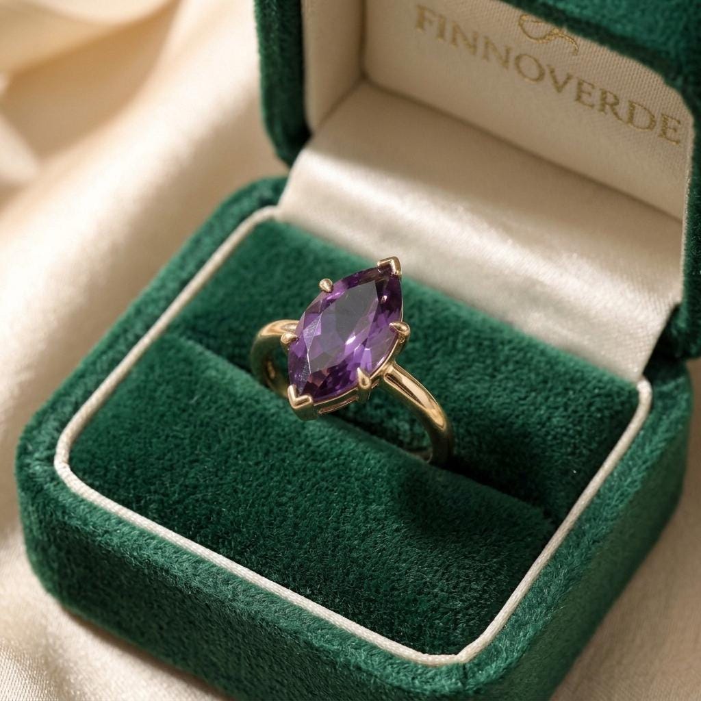 Marquise Amethyst Ring | 18k Gold Plated 925 Silver | Purple Gemstone Prong Setting Engagement Ring | Handmade Statement Ring For Women