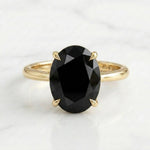 Load image into Gallery viewer, Black Onyx Oval Solitaire Ring 14k Gold Plated | 925 Sterling Silver Gemstone Ring | Alternative Engagement Ring Women | Statement Ring Gift