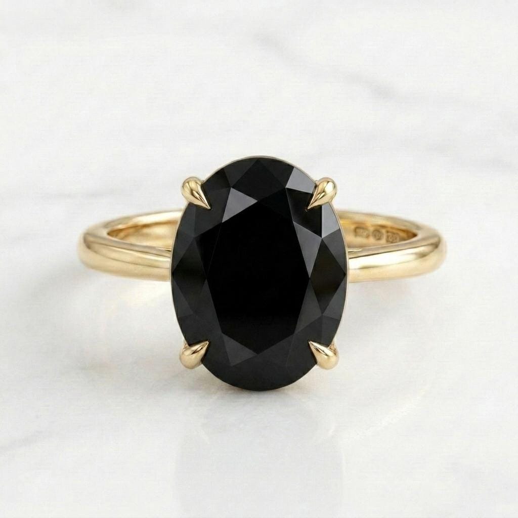Black Onyx Oval Solitaire Ring 14k Gold Plated | 925 Sterling Silver Gemstone Ring | Alternative Engagement Ring Women | Statement Ring Gift