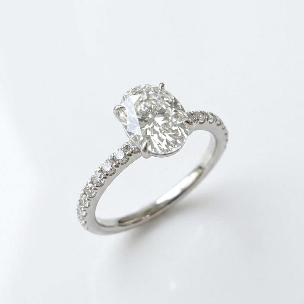 Oval Moissanite Pave Engagement Ring