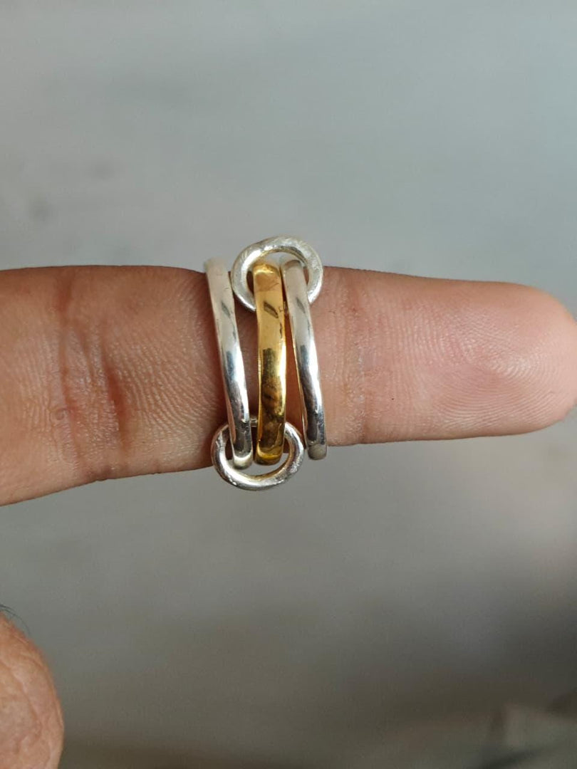 Two‑Tone Sterling Silver Multi Band Ring with Gold  Ring|  Valentine's day Gift| Minimalist Jewelry Ring For Her| Interlock Ring