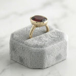 Load image into Gallery viewer, Oval Garnet Solitaire Ring 925 Silver Gold Plated | Bezel Set Red Gemstone Ring | January Birthstone Gift | Minimalist Statement Ring