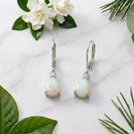 Load image into Gallery viewer, 925 Sterling Silver Pear White Natural Opal Lever Back Drop Earrings | CZ Accent  | October Birthstone | Gift For Her | Boho Bridal Earrings