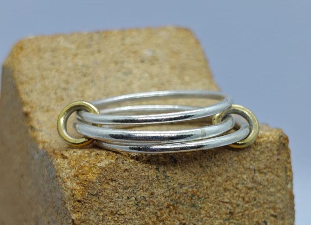 Two Tone Stacking Ring Set | Sterling Silver Gold Band | Minimalist Dainty Rings | Handmade Gift For Her | Interlocking Band Jewelry
