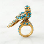 Load image into Gallery viewer, Handcrafted Mughal Parrot Ring | Ruby &amp; Emerald 925 Sterling Silver Statement Jewelry