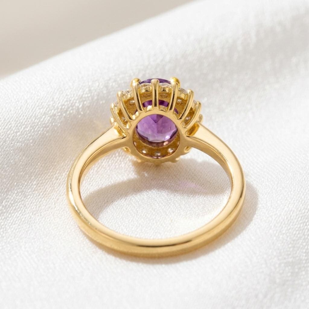 Oval Amethyst Halo Ring | 925 Silver Gold Plated | February Birthstone | Cluster Ring | Amethyst Engagement Ring | Gift For Wife