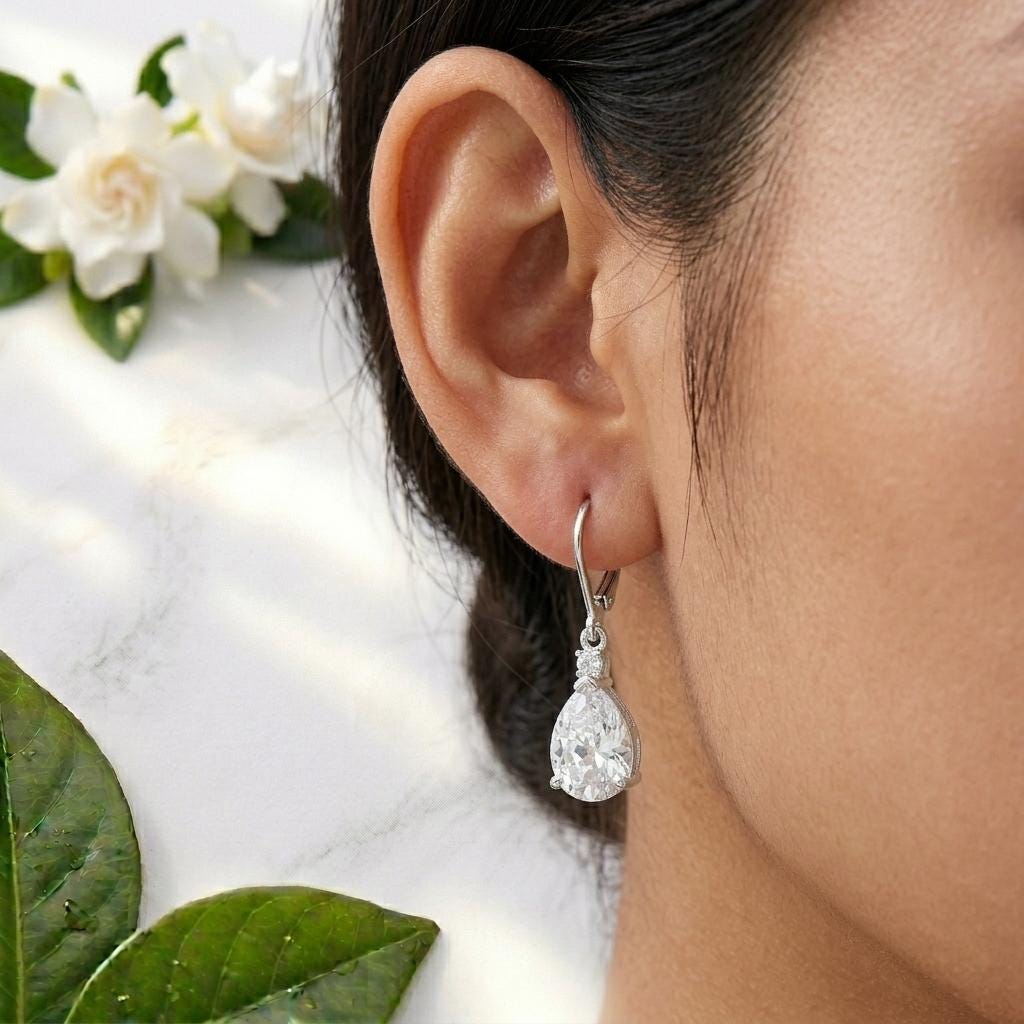 Pear Cut Moissanite Earrings | 925 Sterling Silver Lever Back Drop Earrings | Teardrop Diamond Alternative | Bridal Earrings Gift For Women