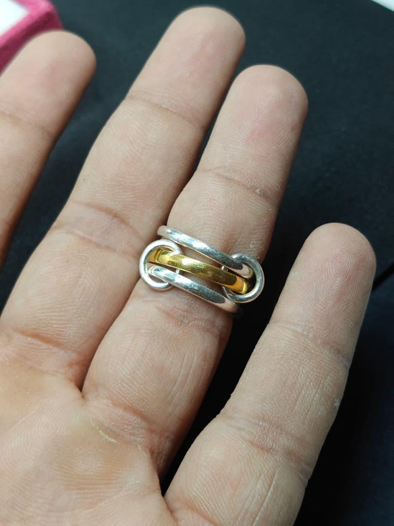 Two‑Tone Sterling Silver Multi Band Ring with Gold  Ring|  Valentine's day Gift| Minimalist Jewelry Ring For Her| Interlock Ring