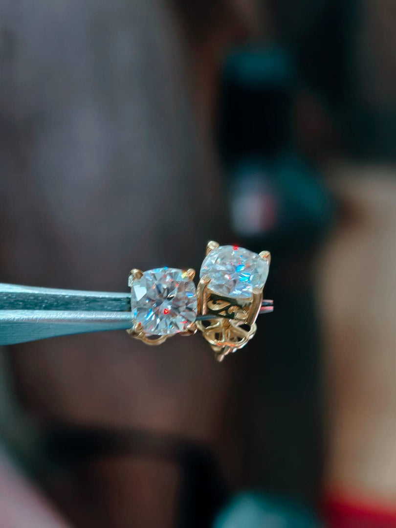 Moissanite Stud Earrings Gold | Round Brilliant Filigree Basket Setting | 18k Gold Plated 925 Silver | Bridal Earrings | Gift For Her