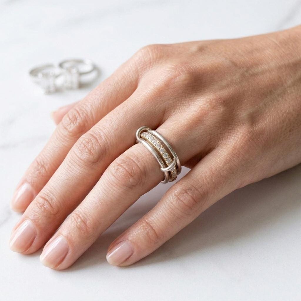 Two-Tone Gold & Silver Infinity Ring, 925 Sterling Silver Band, Modern Stacking Ring for Women