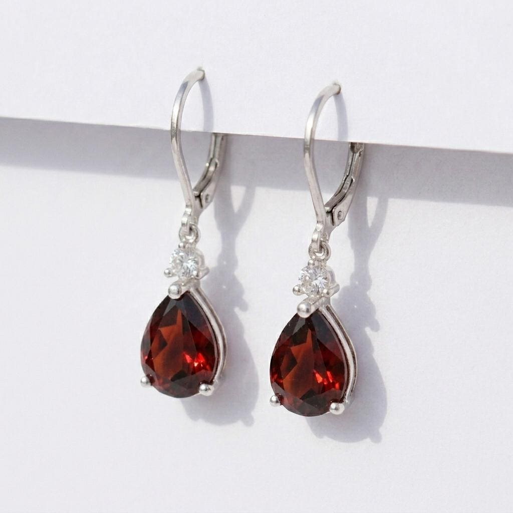 Natural Red Garnet Drop Earrings for women | 925 Sterling Silver Teardrop Dangle Earrings | Pear Cut Red Garnet |Gift For Women