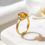 Load image into Gallery viewer, Round Opal Emerald Ring | Bezel Set Solitaire Ring | Hammered Band Statement Ring | Birthstones Ring | Birthday Gift For Her