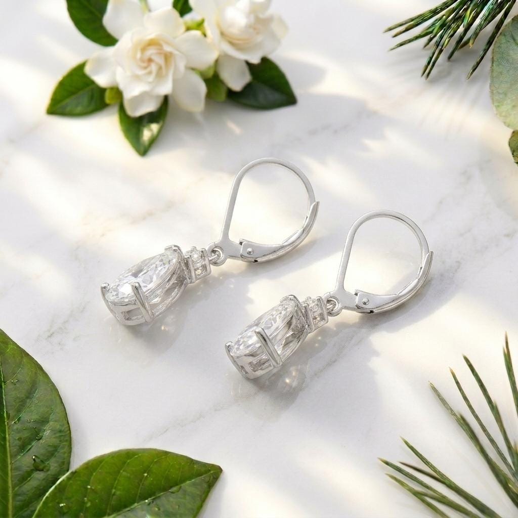 Pear Cut Moissanite Earrings | 925 Sterling Silver Lever Back Drop Earrings | Teardrop Diamond Alternative | Bridal Earrings Gift For Women
