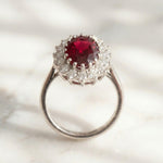 Load image into Gallery viewer, Oval Red Garnet Halo Ring 925 Silver | Moissanite Assent Halo Ring | Princess Diana Style Ring | Garnet Engagement Ring Gift Her