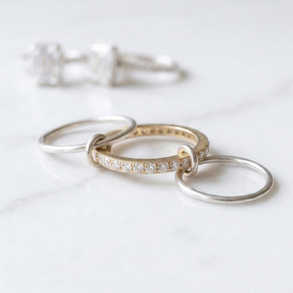 Two-Tone Gold & Silver Infinity Ring, 925 Sterling Silver Band, Modern Stacking Ring for Women
