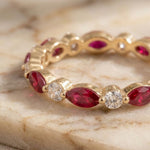 Load image into Gallery viewer, Ruby Moissanite Eternity Band Ring | Marquise Round Alternating Wedding Band | 18k Gold Plated 925 Silver | Stacking Bridal Anniversary Ring