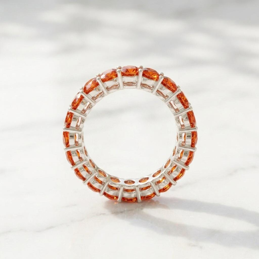 Red Garnet Oval Eternity Band | 925 Sterling Silver