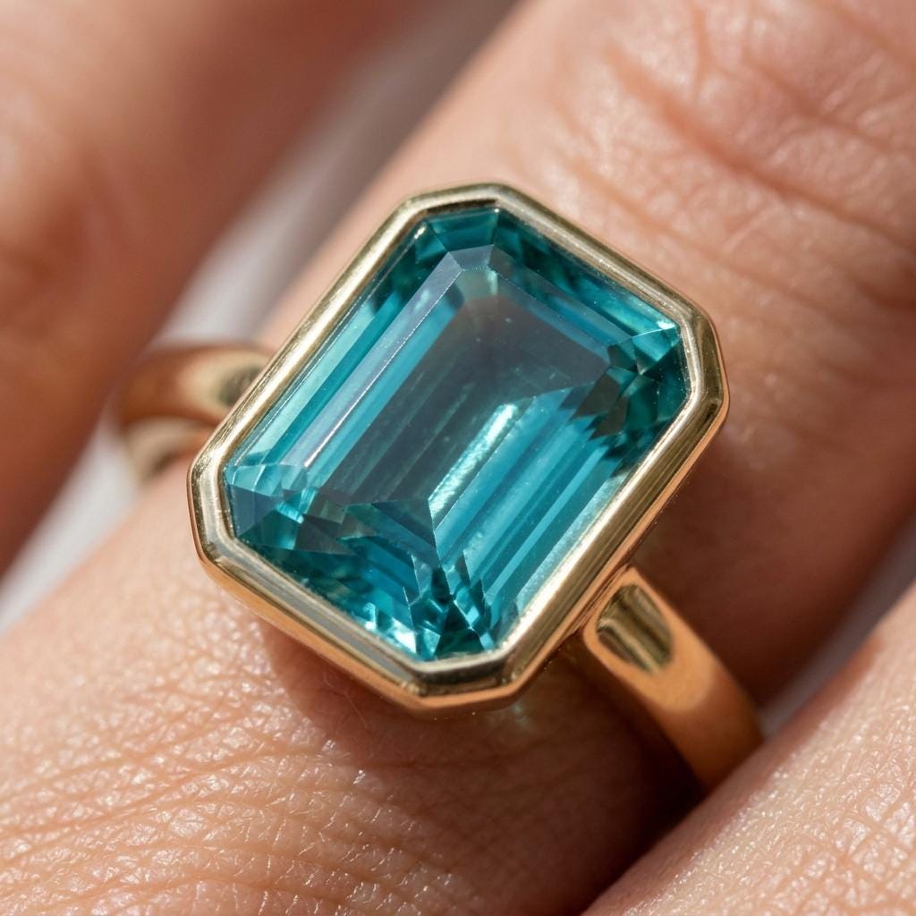 Tear Blue Topaz Ring Gold | Emerald Cut Bezel Solitaire | 18k Gold plated 925 Silver | Statement Ring | Birthday gift for her
