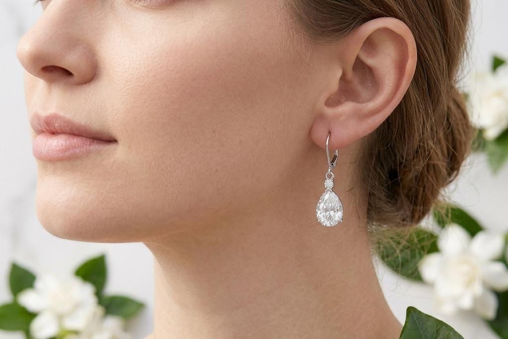 Pear Cut Moissanite Earrings | 925 Sterling Silver Lever Back Drop Earrings | Teardrop Diamond Alternative | Bridal Earrings Gift For Women